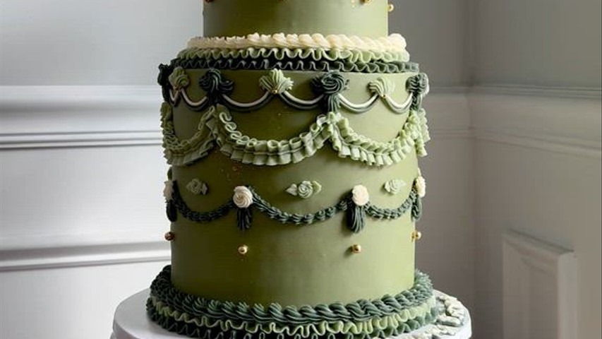 Custom green two-tier vintage cake