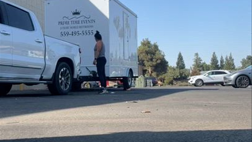 Prime Time's Luxury Restroom being delivered. 