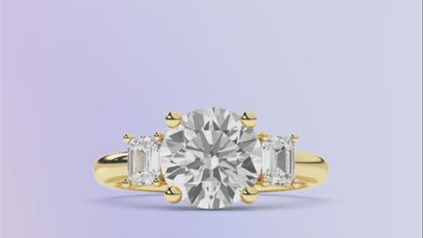 Seraphina Three Stone Hidden Halo Lab Diamond Engagement Ring