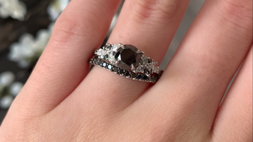 Vintage Marquise Black Diamond Bridal Set