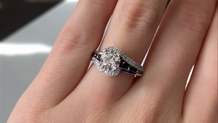 Unique Black Diamond Accent Engagement Ring