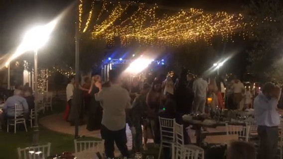 Fairy Lights & Truss Stage Full Lighting on Traditional Wedding