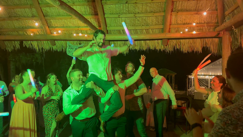 Groom is having a good time!
