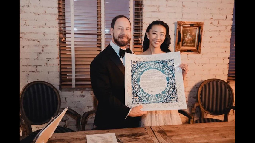 Ketubah Signing and Chuppah Ceremonies for Danielle and Ryan Carondolet House Los Angeles Cantor Marc Bachrach and Pastor Brian Song