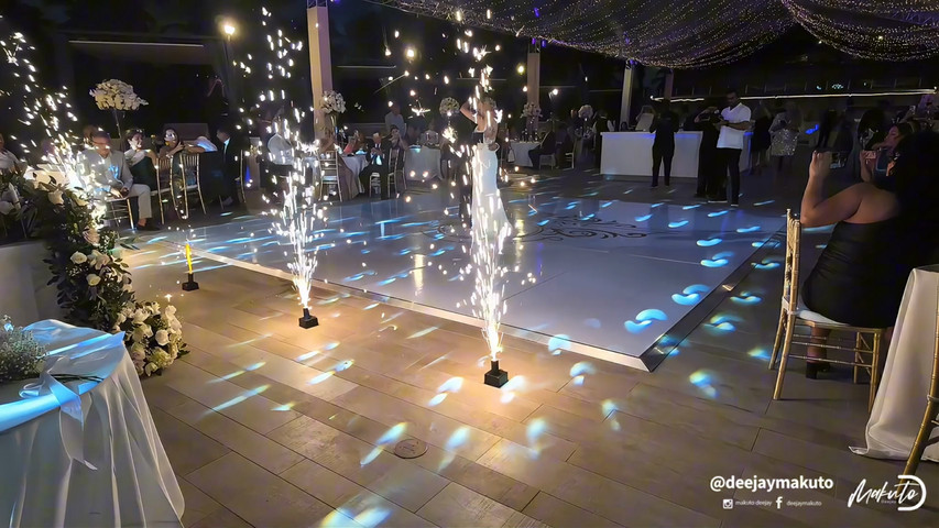 Transparent roof with fairy lights.