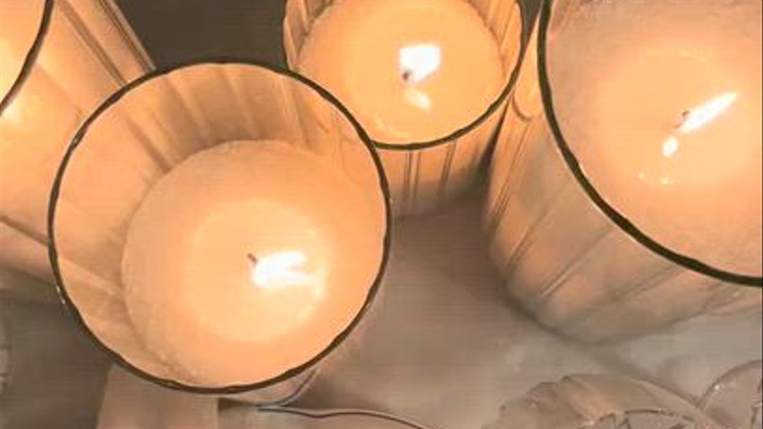 Luxury Candlelight - Pearled wax candles as your centerpiece.