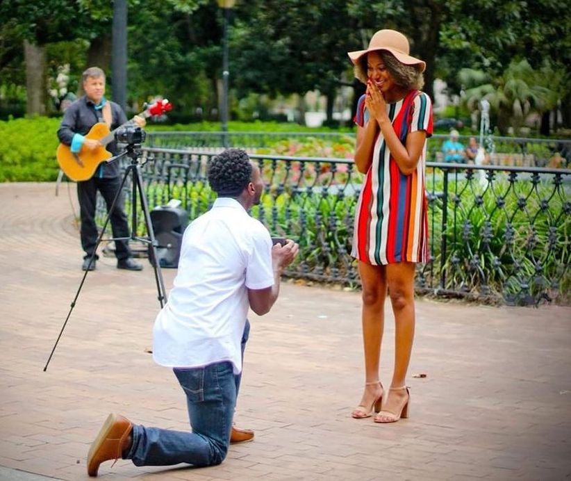 proposal at Forsyth Park in Savannah