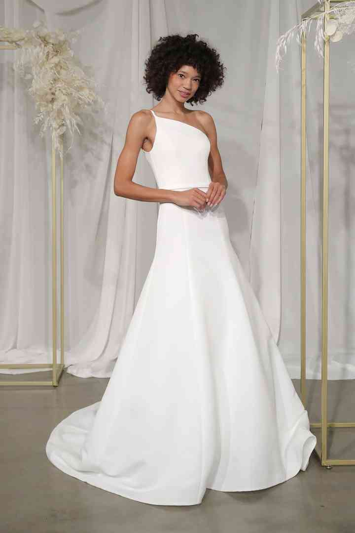 short sleeve a line wedding dress