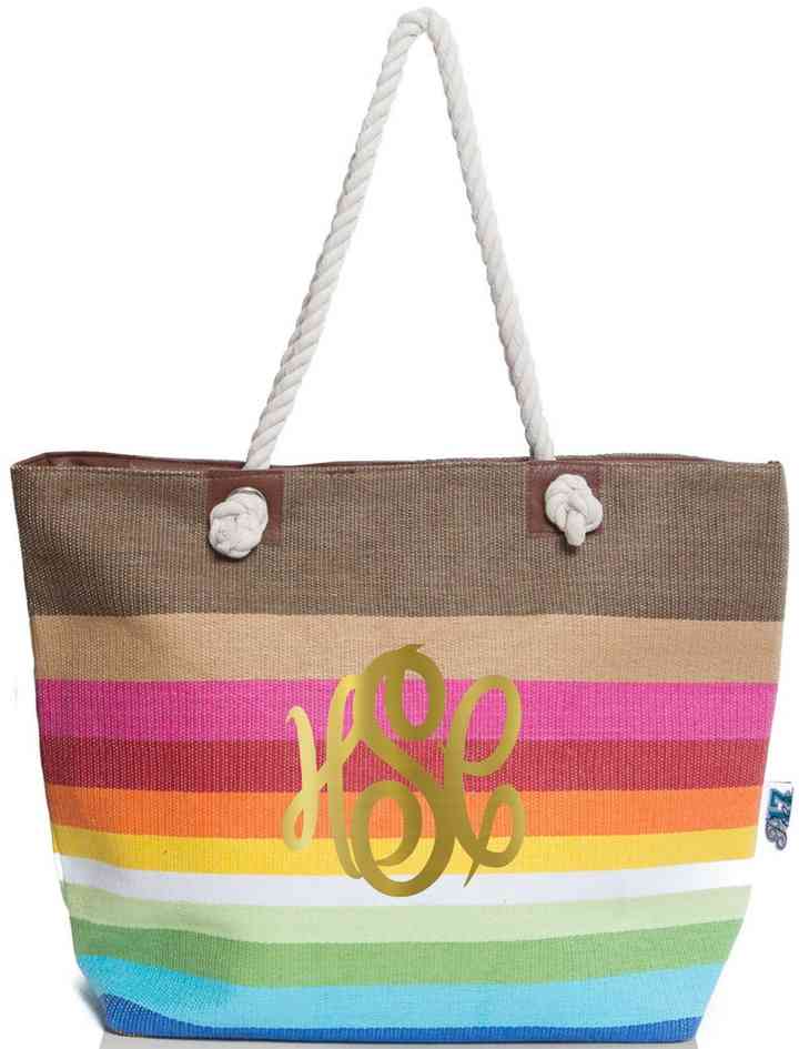 monogram colorblock stripe shopper tote bag