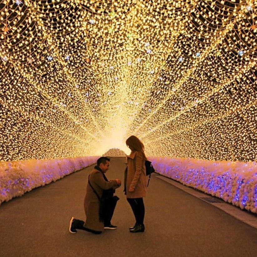 proposal in tunnel of lights Japan