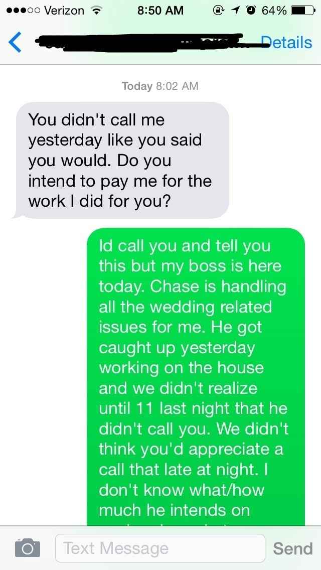 so my mother cancelled the check to the alterations lady and