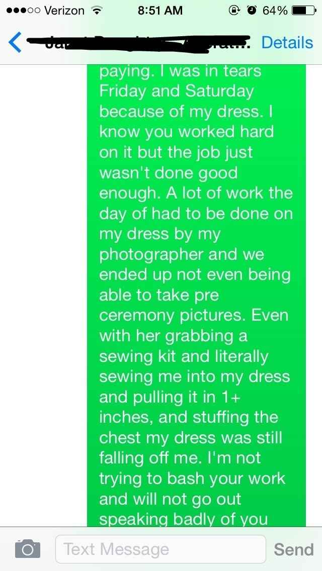 so my mother cancelled the check to the alterations lady and