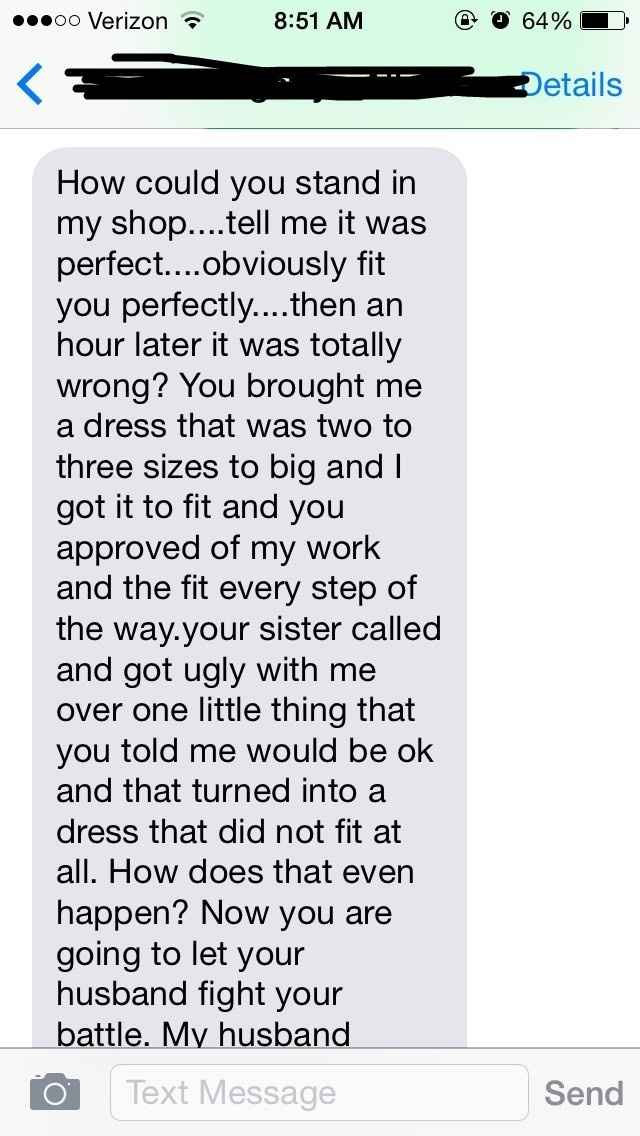 so my mother cancelled the check to the alterations lady and