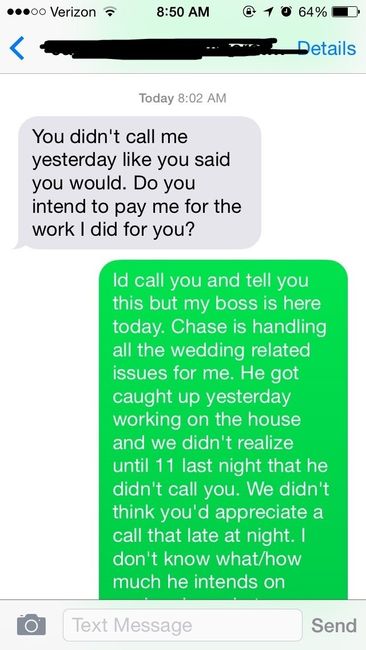 so my mother cancelled the check to the alterations lady and