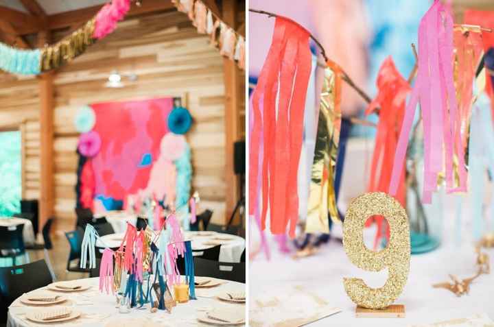 Glittery Gold Table Numbers that will be placed in the flower arrangements