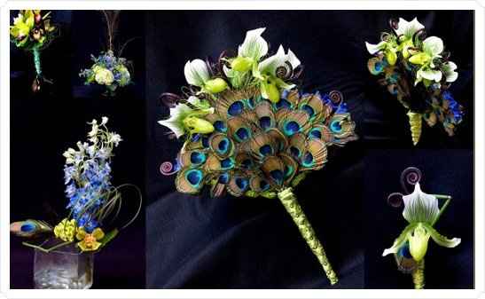 Help need ideas for bridemaids bouquet, peacock theme, cant afford flowers.