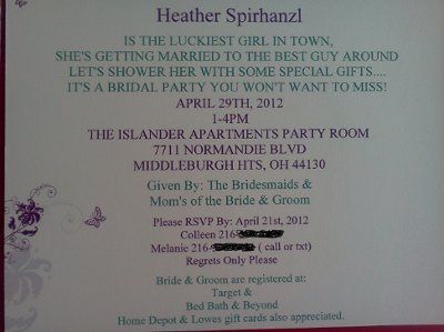 Bridal Shower Invites Just Delivered!!! They look Great **** PICS***