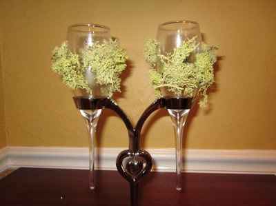 DIY centerpieces, cake topper, and toasting glass