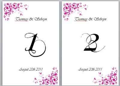 need table numbers template