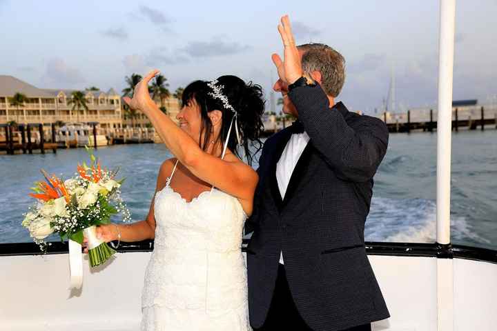 On the ferry to Sunset Key for our reception.  We past the crowds gathered in Mallory Square to watc