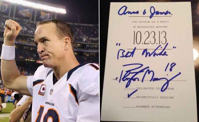 KWR: Peyton Manning “Regretfully Declines” Fans’ Wedding Invitation