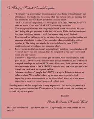 I so wish I could put this in my invites...RSvp hell!!