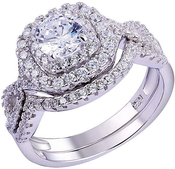 Round Halo (thin pave) engagement rings with bands! 2