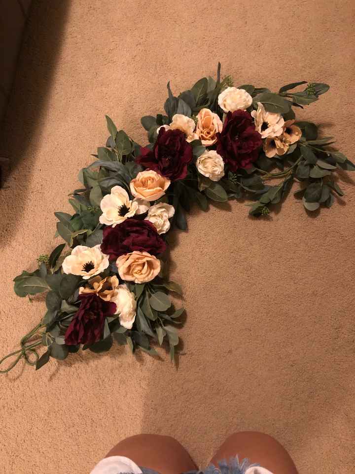 Diy corner floral swag for our ceremony backdrop and sweetheart table - 1