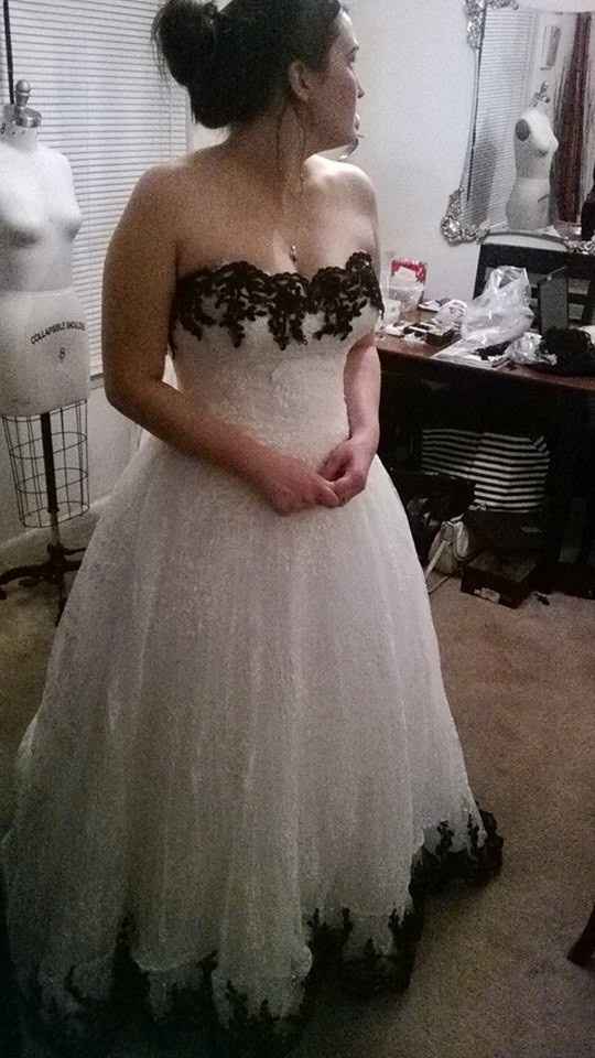 Come looookkkk! WIP of the black lace being added to my gown!!!!