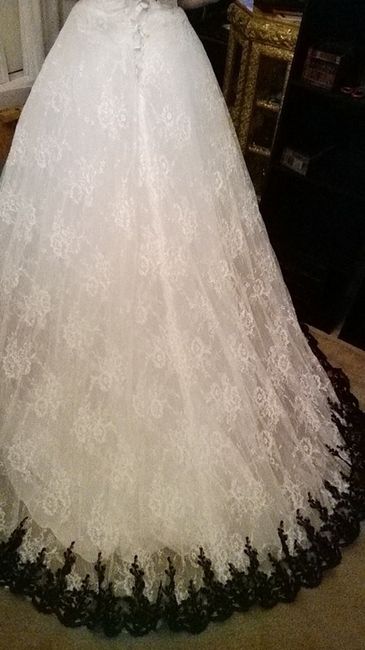 Come looookkkk! WIP of the black lace being added to my gown!!!!