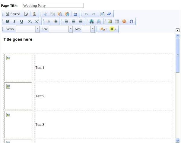 I dont see the icon to upload images onto my wedding website bridal party page.