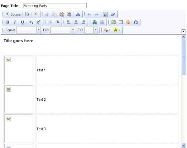 I dont see the icon to upload images onto my wedding website bridal party page.