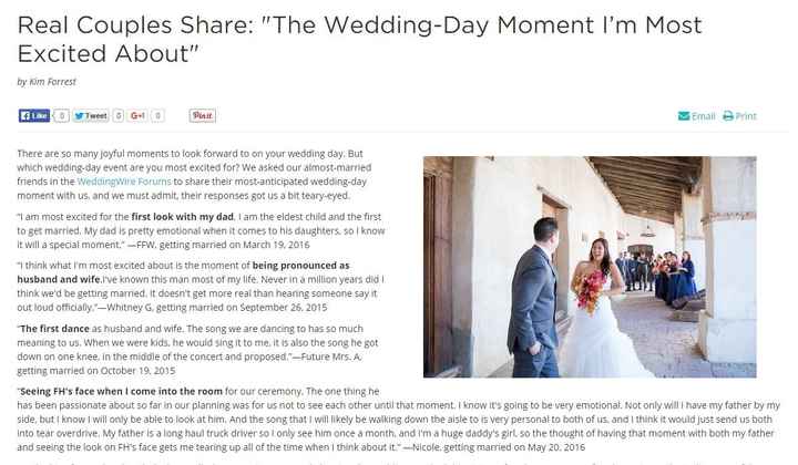 You're Published! Wedding moment you're looking forward to: @FFW, @Elizabeth, @JSmith2U, and more...