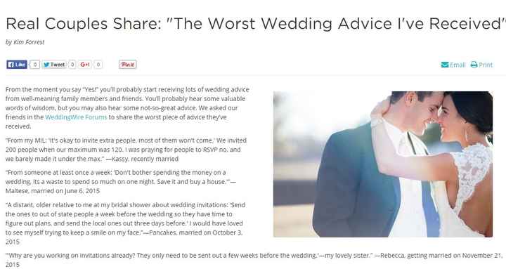 You've been published on WeddingWire! ~ The WORST wedding advice you ever received...