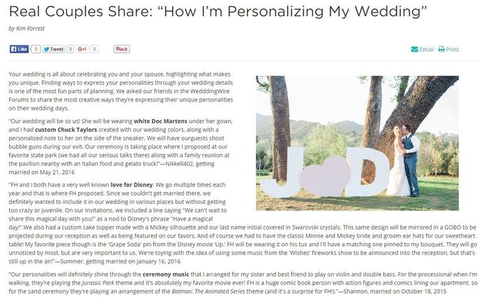 You're published on WeddingWire! ~ Find out how real couples are personalizing their weddings...