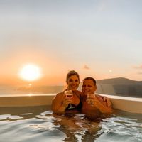 Enjoying sunset from our private balcony hot tub