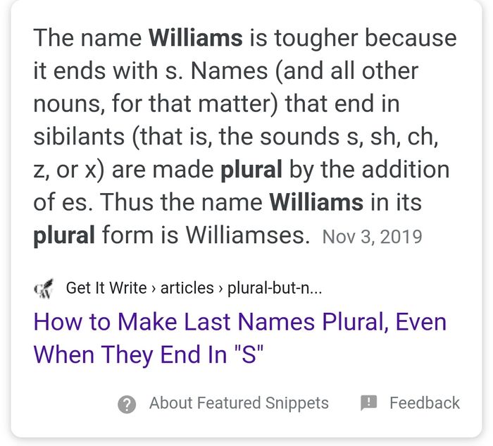 Plural of the last name Williams - 1