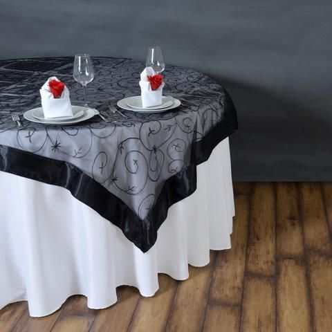 Embroidered Organza black table overlay