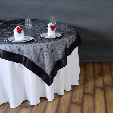 Embroidered Organza black table overlay