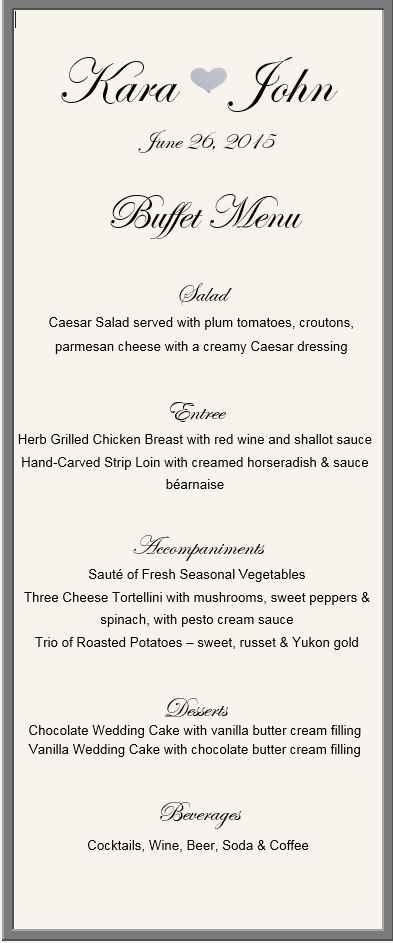 Wedding Reception Menus?