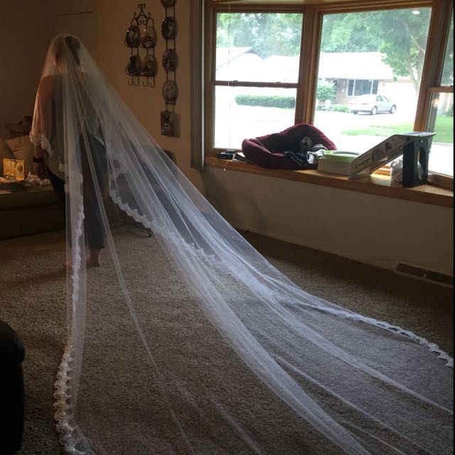 diy two tier cathedral lace trim veil 2