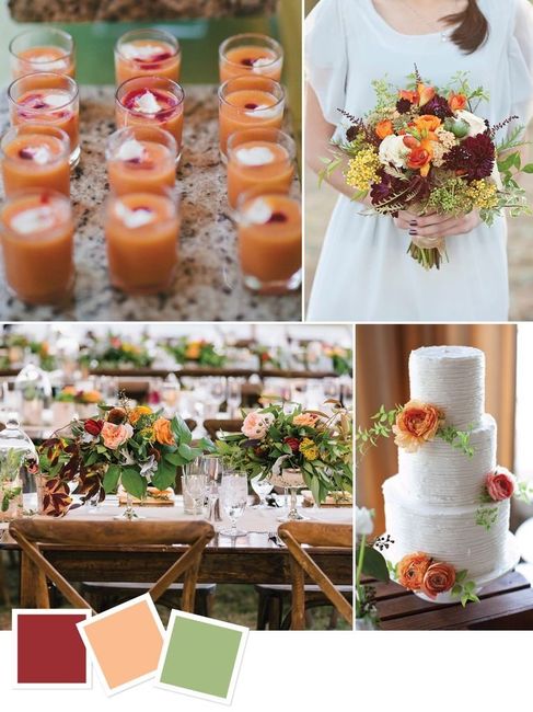 Cranberry, apricotish, and sage colors