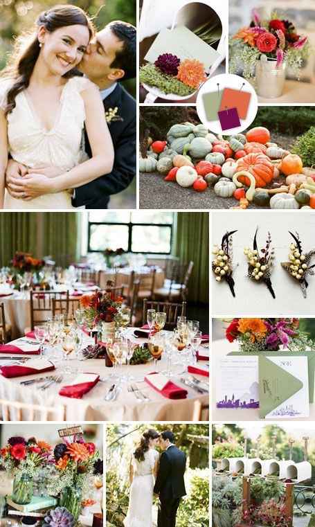 Sage,eggplant, and dark orange colors