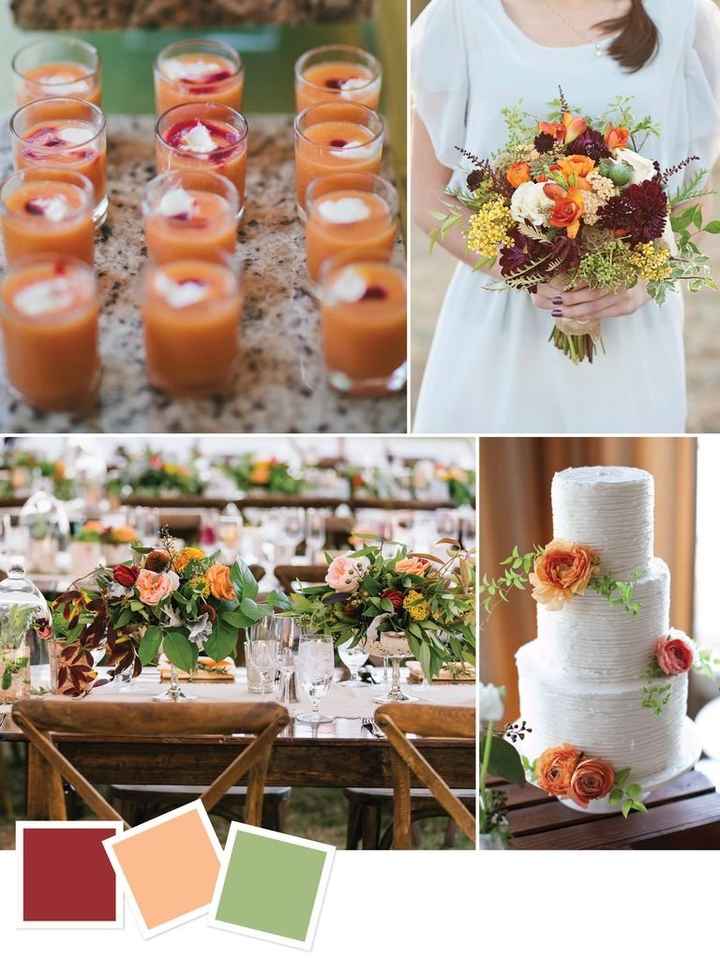 Cranberry, apricotish, and sage colors