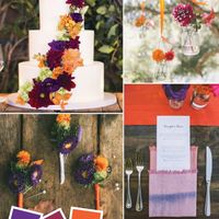 Cranberry,eggplant, and dark orange colors