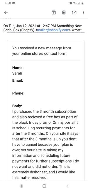 Beware Something New Bridal Box recurring charges on "prepaid" subscriptions - 4