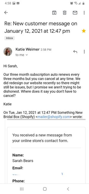 Beware Something New Bridal Box recurring charges on "prepaid" subscriptions - 5