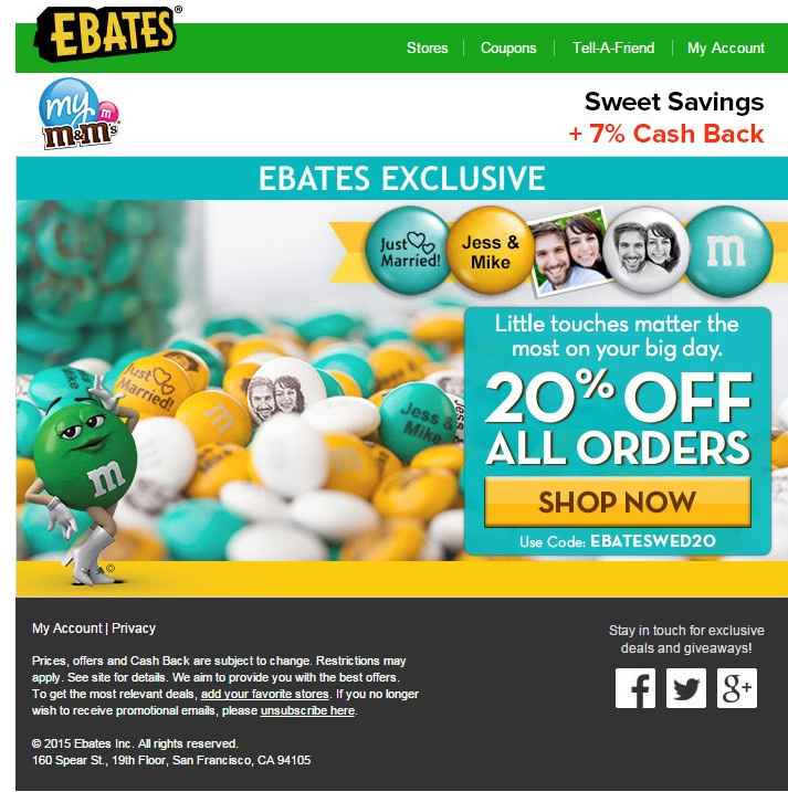 PSA: My M&Ms 20% Off Through Ebates