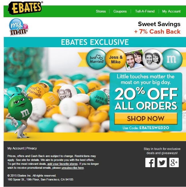 PSA: My M&Ms 20% Off Through Ebates