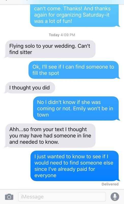 Plus 1 rant 8 days before wedding